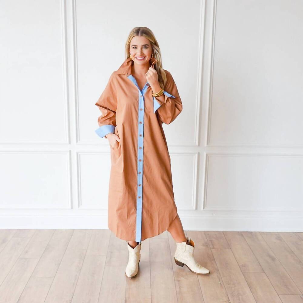 NEW CARYN LAWN dani midi dress in cocoa and blue